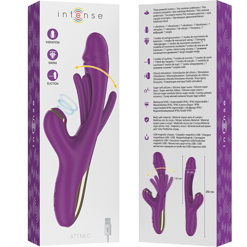 INTENSE - ATENEO VIBRADOR MULTIFUNCIÓN RECARGABLE 7 VIBRACIONES CON LENGUA OSCILANTE Y SUCCIONADOR MORADO