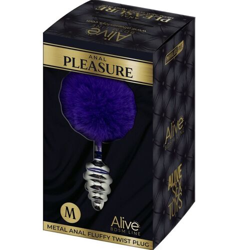 ALIVE - ANAL PLEASURE PLUG ESPIRAL METAL POMPON VIOLETA OSCURO TALLA M