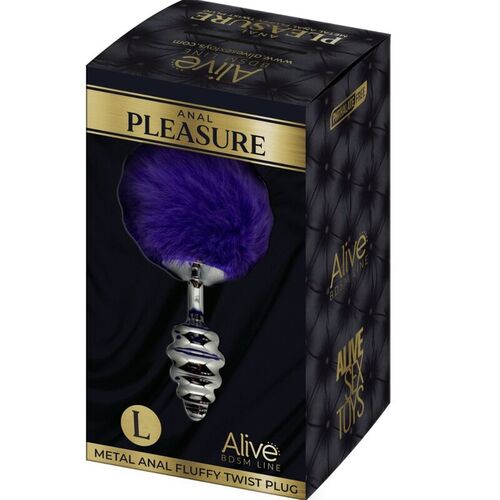 ALIVE - ANAL PLEASURE PLUG ESPIRAL METAL POMPON VIOLETA OSCURO TALLA L