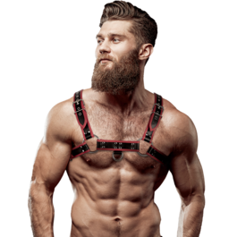 FETISH SUBMISSIVE ACTITUDE - ARNÉS ECOPIEL PECHO HOMBRE NEGRO/ROJO