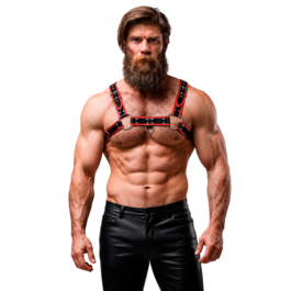 FETISH SUBMISSIVE ACTITUDE - ARNÉS ECOPIEL PECHO HOMBRE NEGRO/ROJO
