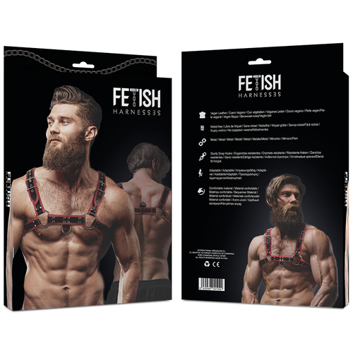 FETISH SUBMISSIVE ACTITUDE - ARNÉS ECOPIEL PECHO HOMBRE NEGRO/ROJO