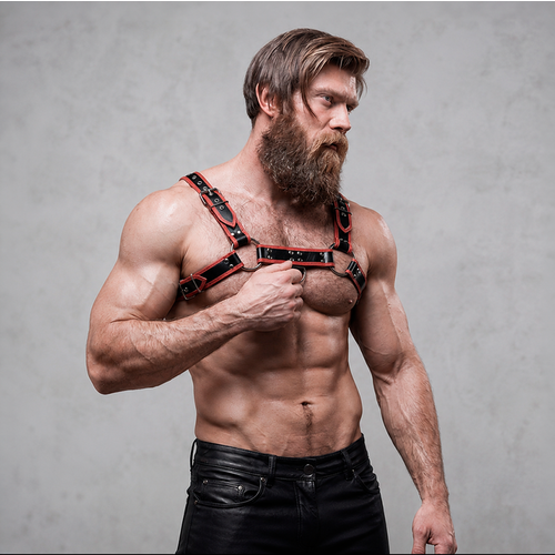 FETISH SUBMISSIVE ACTITUDE - ARNÉS ECOPIEL PECHO HOMBRE NEGRO/ROJO