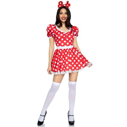LEG AVENUE - VESTIDO DE LUNARES + DIADEMA ROJO/BLANCO S