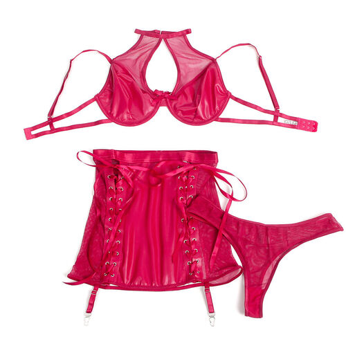 SUBBLIME - 957605 CONJUNTO SUJETADOR Y FALDA DE CUERO ROJO S/M
