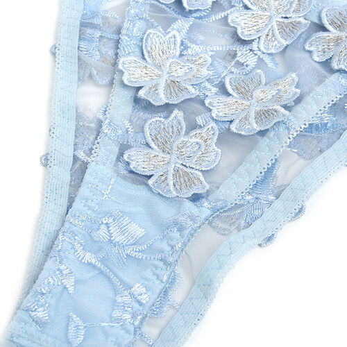 SUBBLIME - 957629 CONJUNTO SUJETADOR Y PANTIES CON BORDADOS DE FLORES CELESTE S/M