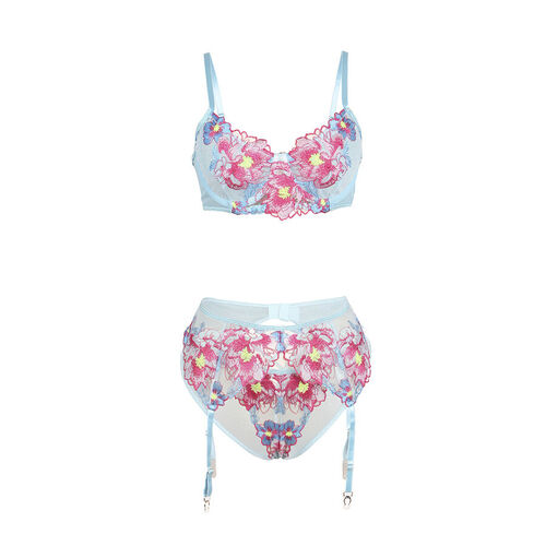 SUBBLIME - 957643 CONJUNTO SUJETADOR Y LIGUERO CON BORDADOS DE FLORES ROSAS S/M