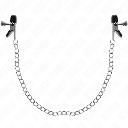 KINK - PINZAS PARA PEZONES PLANAS NEGRO CON CADENA PLATEADO 34 CM