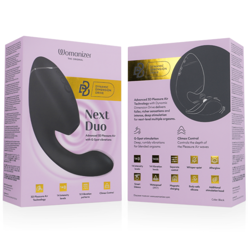 WOMANIZER - DUO NEXT ESTIMULADOR VIBRADOR DUAL CLÍTORIS & PUNTO·G NEGRO
