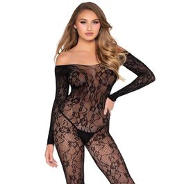 LEG AVENUE - 89366 BODYSTOCKING DE LENCERÍA DE ENCAJE NEGRO - TALLA ÚNICA