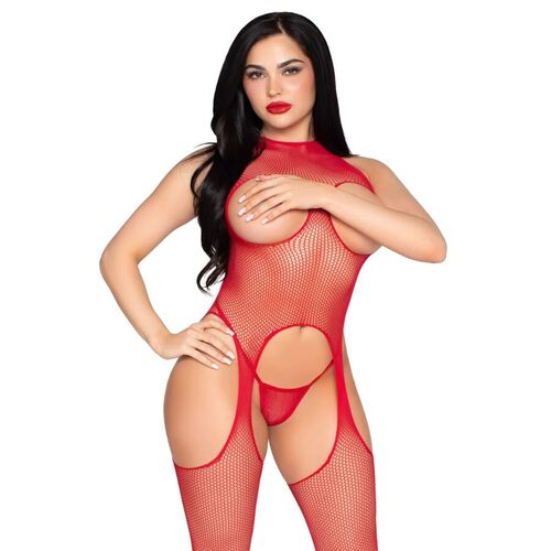 LEG AVENUE - 89374 BODYSTOCKING SIN COPAS Y PANTY ROJO - TALLA ÚNICA