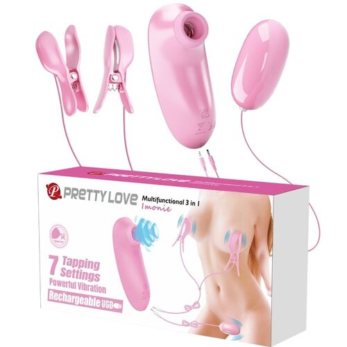 PRETTY LOVE - IMONIE SET MULTIFUNCIONAL 3 EN 1 CON SUCCIONADOR, PEZONES Y CLÍTORIS