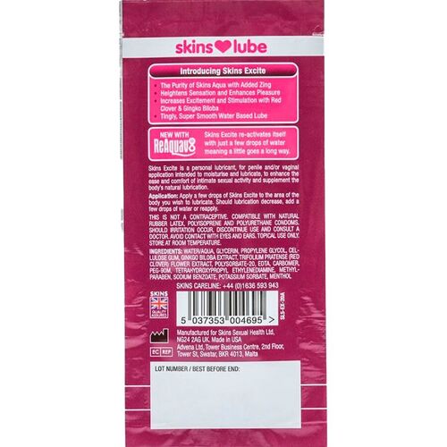 SKINS - EXCITE LUBRICANTE BASE DE AGUA MONODOSIS 5 ML