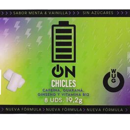 WUG on – El chicle funcional con cafeína y guaraná sabor menta & vainilla BLISTER 8 UDS