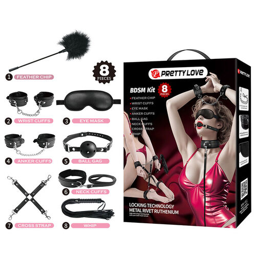 PRETTY LOVE - KIT BDSM 8 PIEZAS NEGRO