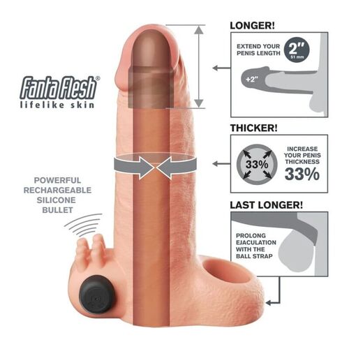 FANTASY X-TENSIONS - FUNDA EXTENSORA VIBRATORIA REAL FEEL 5 CM COLOR BEIGE