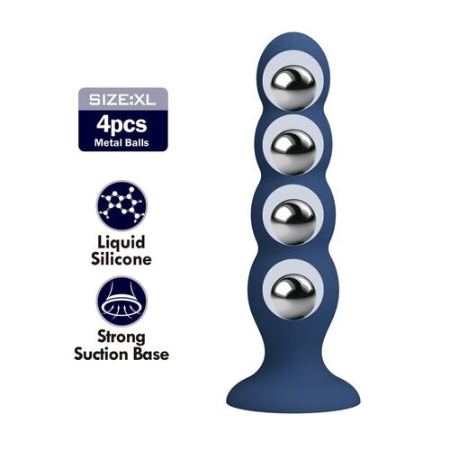 MR PLAY - PLUG ANAL CON 4 BOLAS METÁLICAS Y VENTOSA AZUL