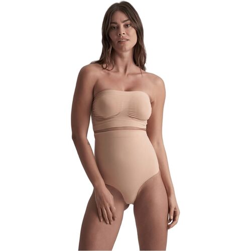 BYE-BRA - TANGA DE TALLE ALTO SIN COSTURAS BEIGE TALLA S
