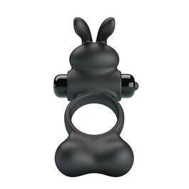 PRETTY LOVE - ANILLO VIBRADOR PARA PENE CON ESTIMULADOR DE CONEJITO 10 FUNCIONES NEGRO