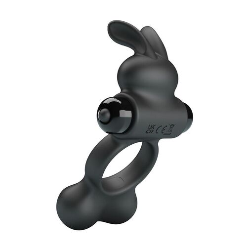 PRETTY LOVE - ANILLO VIBRADOR PARA PENE CON ESTIMULADOR DE CONEJITO 10 FUNCIONES NEGRO