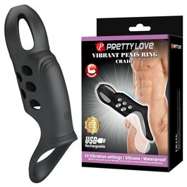 PRETTY LOVE - CRAIG ANILLO PARA PENE VIBRADOR RECARGABLE NEGRO