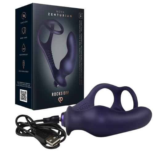 ROCKS-OFF - NOVA ZENTURIAN PLUG PROSTÁTICO VIBRADOR CON ANILLOS 16 MODOS AZUL OSCURO