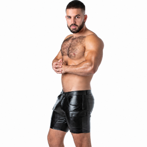 LOCKER GEAR - PUNCH HOLE LEATHERETTE PANTALÓN CORTO CARGO NEGRO S