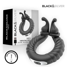 BLACK & SILVER - NEO ANILLO VIBRADOR RECARGABLE PARA PAREJAS NEGRO