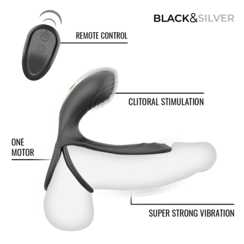 BLACK & SILVER - RIPLEY ANILLO VIBRADOR RECARGABLE CON CONTROL REMOTO NEGRO