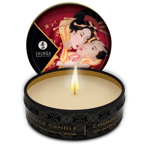 SHUNGA MINI CARESS BY CANDELIGHT VELA MASAJE FRESA Y CHAMPAGNE 30ML