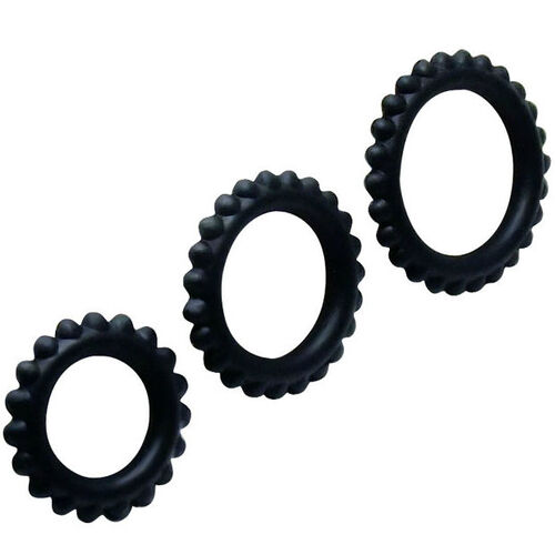 BAILE  TITAN SET 3PCS COCK RING BLACK 2.8 + 2.4 + 1.9 CM