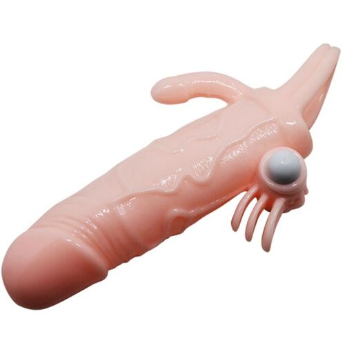 BRAVE MAN FUNDA PENE ANAL Y CLITORIS VIBRADOR 16.5 CM NATURAL