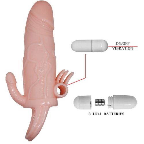 BRAVE MAN FUNDA PENE ANAL Y CLITORIS VIBRADOR 16.5 CM NATURAL