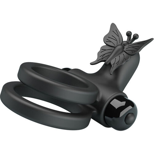 PRETTY LOVE - DOBLE ANILO VIBRADOR CON ESTIMULADOR NEGRO