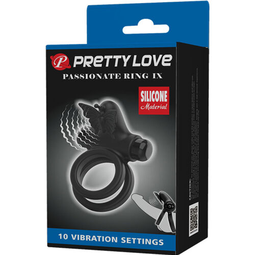 PRETTY LOVE - DOBLE ANILO VIBRADOR CON ESTIMULADOR NEGRO